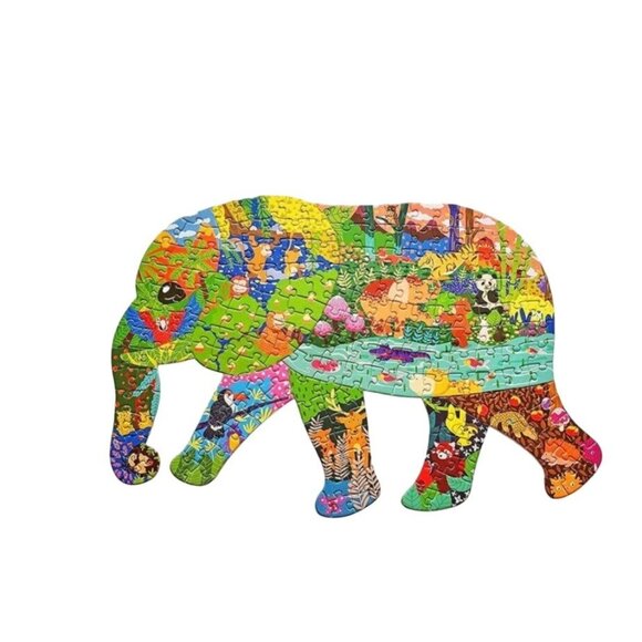 Elephant Shaped Puzzle 200 Pcs Forest World Colorful Animal Design - Picture 3 of 5